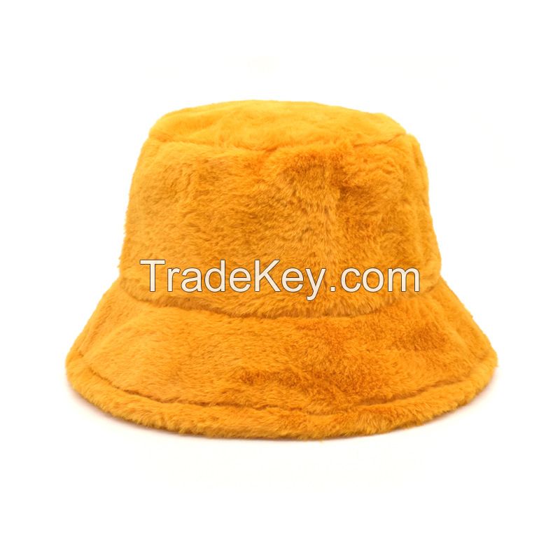 New fashion Ladies Soft touch feeling fluff winter warm unisex outdoor fur bucket hat