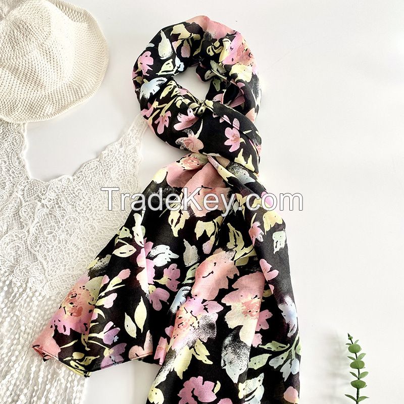 Landfond accessory Fashion Ladies flower print voile fabric scarf 