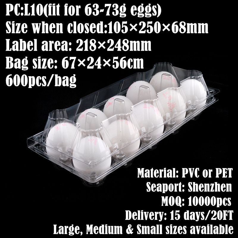 High quality Cheap 10 counts Clear Plastic PET Egg Tray