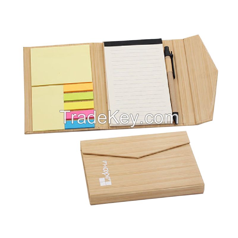 Office Supply Printed Hard Cover Sticky Notepad Set With Pen