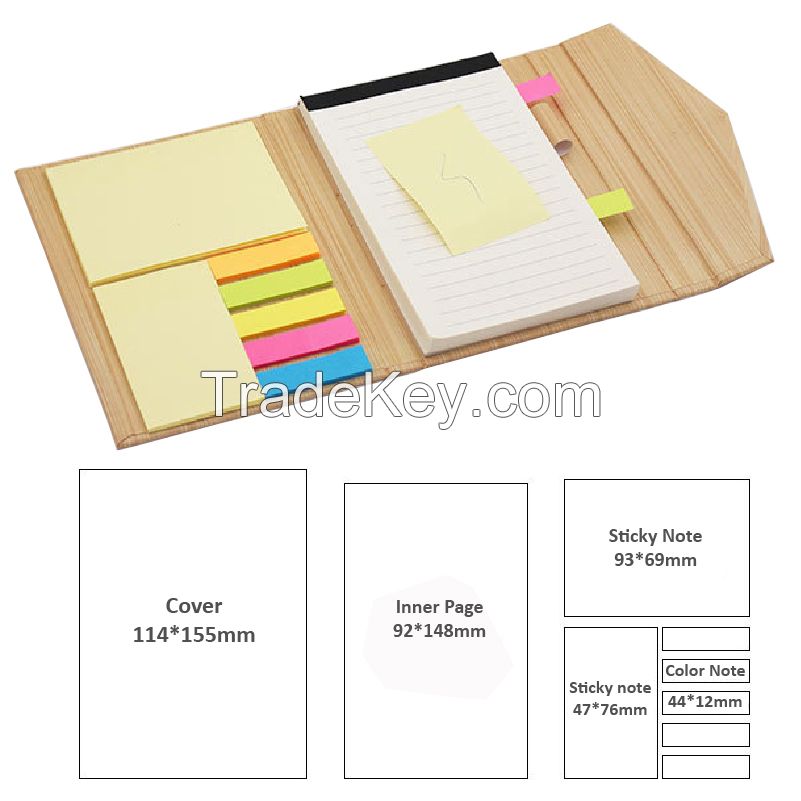 Office Supply Printed Hard Cover Sticky Notepad Set With Pen