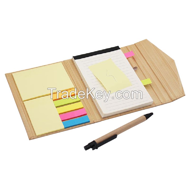 Office Supply Printed Hard Cover Sticky Notepad Set With Pen