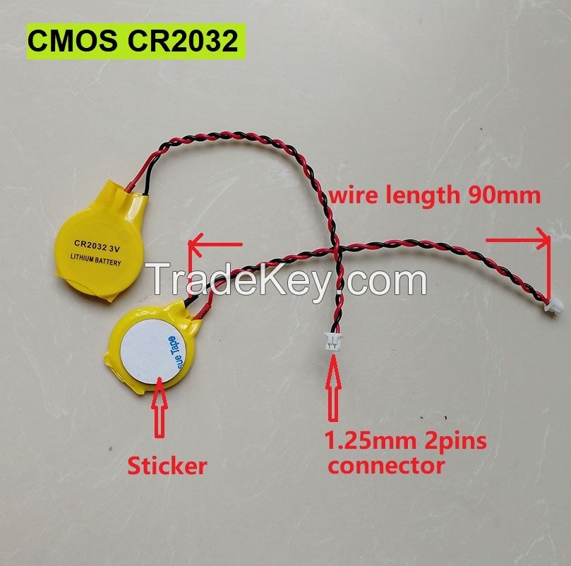 Lithium Button cell Battery CMOS BIOS CR2032 with Wire and Connector