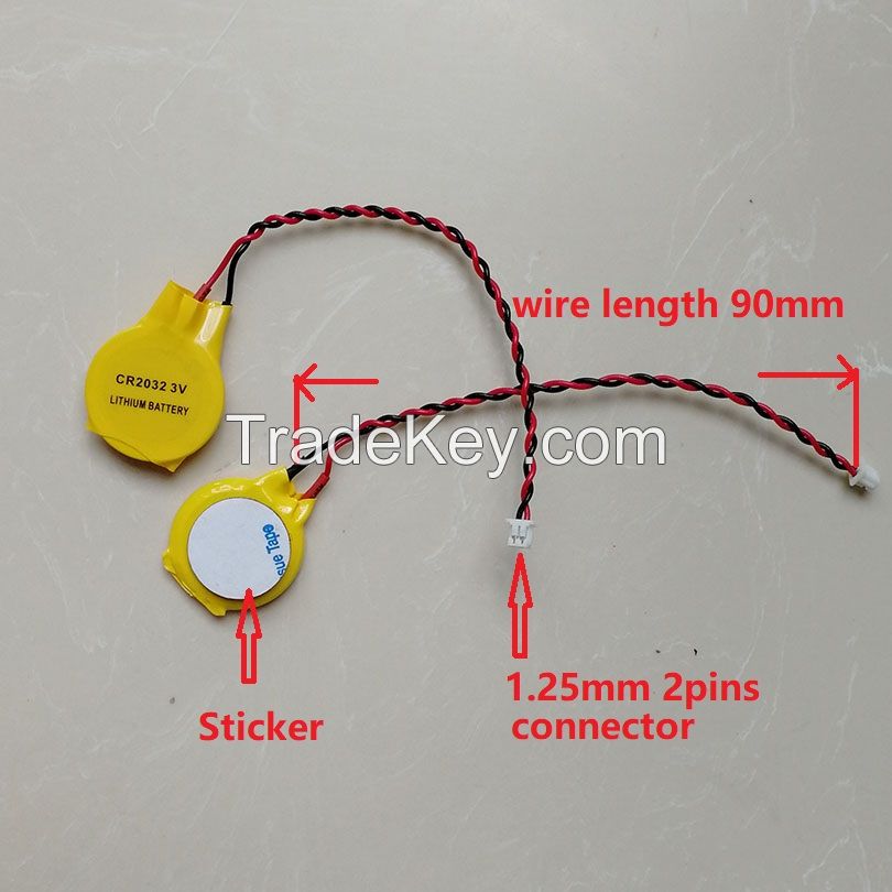 Lithium Button cell Battery CMOS BIOS CR2032 with Wire and Connector