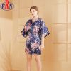 Silk Satin Wedding Bride Bridesmaid Robe Floral Bathrobe Short Kimono Robe Night Robe Bath Robe Fashion Dressing Gown for Women