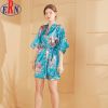 Silk Satin Wedding Bride Bridesmaid Robe Floral Bathrobe Short Kimono Robe Night Robe Bath Robe Fashion Dressing Gown for Women