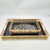 new design black glass mirror tray for food gold metal serving tray