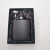 6oz black hip flask with a funnel set in a black gift box 