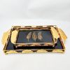 new design black glass mirror tray for food gold metal serving tray