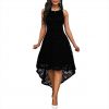 New Fashion Floral Lace Women Solid Color Sleeveless Irregular Hem Formal Party Midi Dress