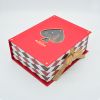 Customization cosmetic packaging embossed gold foil book shaped gift boxes with ribbon closure