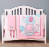 4 Piece Nursery Bedding Set - Baby Girl Crib Bedding Set Pink Elephant Nursery Bedding Crib Set | Crib Comforter, Fitted Sheet, Dust Ruffle,Blanket