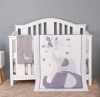 4 Piece Soft Baby Crib Bedding Set Grey Elephant Nursery Bedding Crib Set | Crib Comforter, Fitted Sheet, Dust Ruffle,Blanket