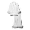 2021 Luxury Feather Sleepwear Women Viscose Soft Long Sleeve Tops And Pants Ostrich Feather Pajama Set