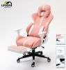 High Quality Luxury rgb Racing Computer Pink and Black 180 Degrees Reclining Gaming Chair with Footrest and massage Pillow