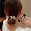 Elegant Bow Hair Ring With Pearl And Rhinestone 