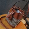 Original design ladies bucket bag hand-held messenger bag imported TOGO cowhide wool houndstooth tweed