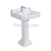 Bathroom rectangle glassy white ceramic sanitary ware hot selling pedestal sink