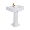 Bathroom glassy white ceramic porcelain rectangle freestanding pedestal sink