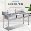  304 stainless steel sink thickened commercial three-slot three-eye three-connected pool Samsung three-pool sink wash vegetable 