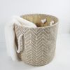 Foldable and Convenient Office Storage Box, Large Storage Bag with Hemp Rope Handle Original Ecological Linen Large Round Bucket 16x15Inch