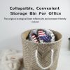 Foldable and Convenient Office Storage Box, Large Storage Bag with Hemp Rope Handle Original Ecological Linen Large Round Bucket 16x15Inch