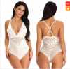 Sling Bodysuit V Neck Lace Snap Button Open Crotch Sexy Lingerie Women Transparent One-piece Underwear