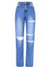 ladies denim pants high waist jeans for women losse fit straight leg jeans ripped jeans medium blue jeans