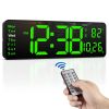 16" Large Digital Wall Clock with Remote, Large Display Digital Clock with Time Date Temp Week, 12/24H, Auto/Custom Brightness, Timer, Wall Mount for Living Room/Gym/Shop/Warehouse/Office Decor