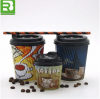 Custom Printed disposable double wall ripple Paper Coffee Cups with Lid