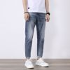 High Street Wash Patchwork Print Jeans Vintage Loose Denim Trousers Custom Men Baggy Flare Jeans