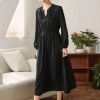 V neck long sleeve ladies casual fashion fall long high waist dress