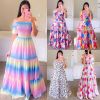 Women Floral Off-the-shoulder Dresses Long Printed Dresses Casual Plus Size Dress For Holiday