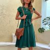 New skirt summer vacation women's lace-up solid color pleats  dress