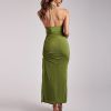 Summer Women Halter Strappy Long Backless Sexy Pleated Midi Ruched Emerald Green Dress