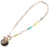 Classic T/O Bar With Multi Color Bead And Rose/ Clear Cubic Necklace Jewelry For Woman