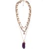 Luxurious Classic Layer Chain Necklace Hand Made Chain And Huge Purple Natural Stone Pendant Necklace Jewelry