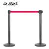 Matt Black Retractable Belt Post Stanchion, Heavy Duty Base with ABS Cover