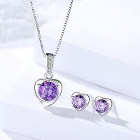 Pendant And Earrings Jewelry Sets With Aaa  Amethyst Cz And Rhodium Plated