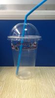 16oz/500ml disposable pp plastic cup with dom lid and straw custom logo printed