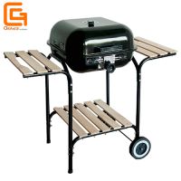 Square Outdoor Burger Charcoal Bbq Grill with Wooden Side and Shelf