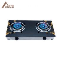 Able Double Burner Gas Stove Glass Table Top Home Use Gas Cooker