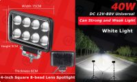 40W 4-Inch Square 8-Bead Lens Spotlight - White Light for Car Truck Trailer Agriculture