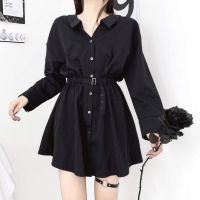 Women dress demon girl original black spring and autumn 2021 sexy high waist femme dress shoulder long sleeve gothic dress A085