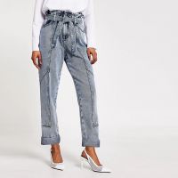 Petite blue acid wash paperbag Mom jeans