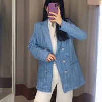 Za 2021 Women Suit Jacket Tweed Blazer Women Jacket Femme Plaszcz Wiosenny Damski Sobrecamisa Cuadros Plaid Checkered Blazer