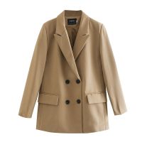 TOPPIES 2021 womens long blazer double breasted suit jacket loose oversize coat solid color formal blazer