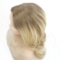 18 inches dark root-light brown with blond highlight human hair wig women lace front wig