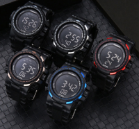 New black screen electronic waterproof watch fashion sports multi-function electronic watch couple luminous watch