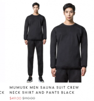 MUMUSK MEN SAUNA SUIT CREW NECK SHIRT AND PANTS BLACK